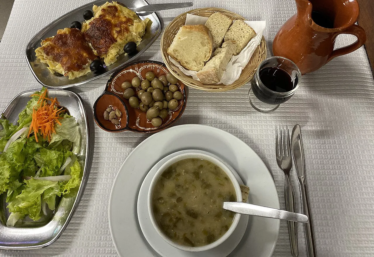 A simple Portuguese meal served at a table in Coimbra.