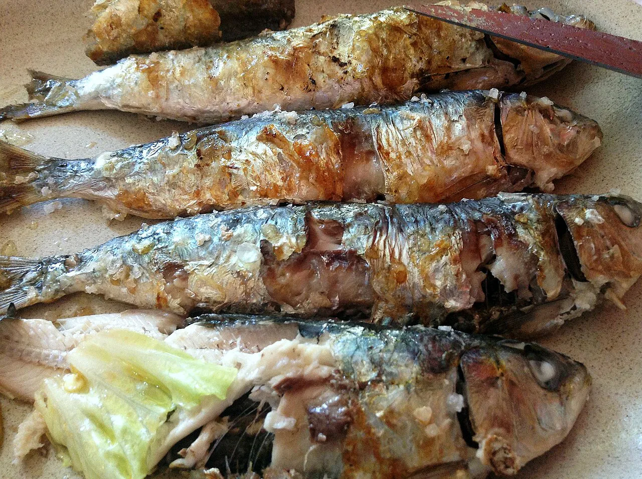 A plate of grilled sardines, a Portuguese summer staple.