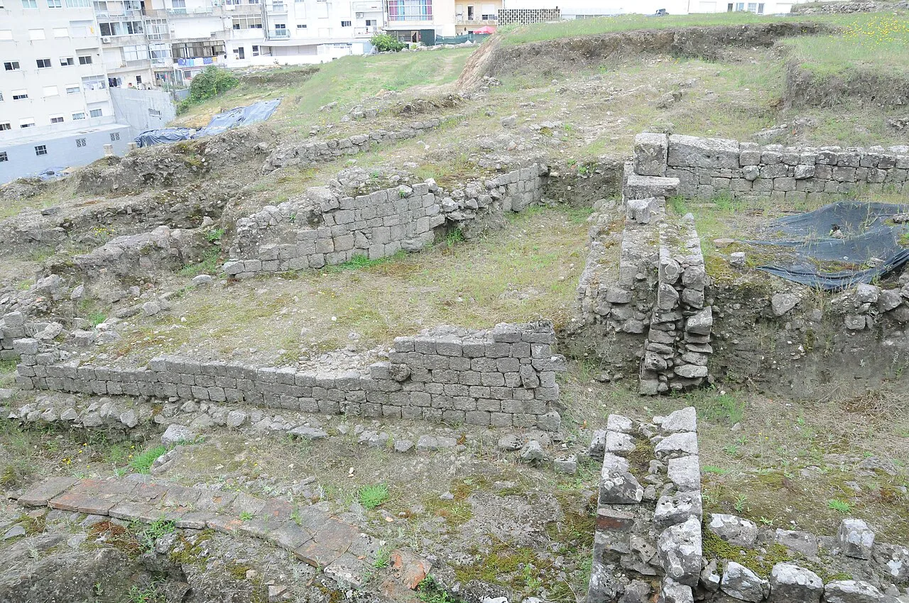 Stone walls of the Roman baths of Alto da Cividade in Braga.