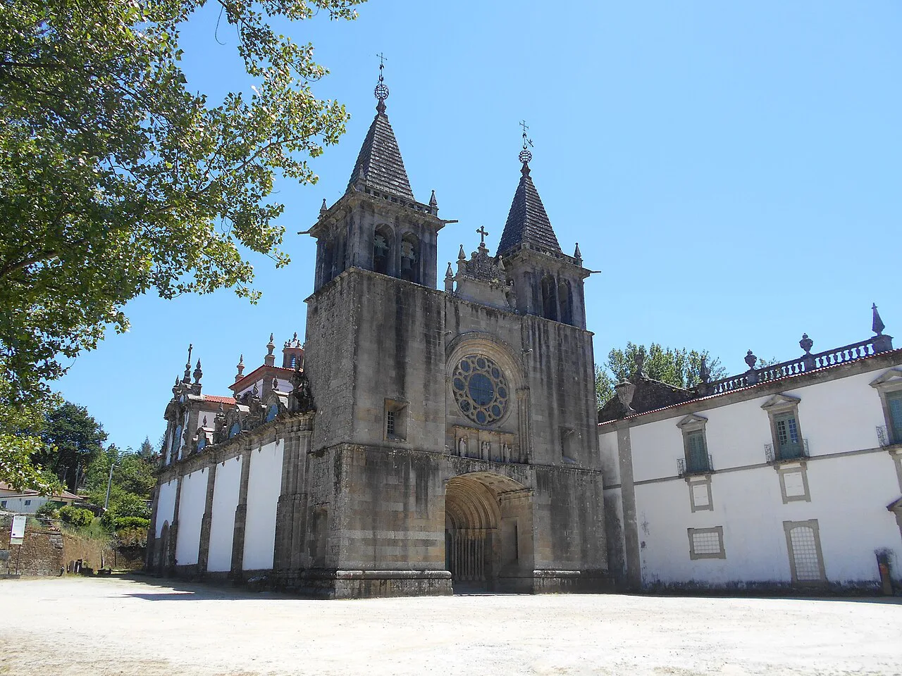 The twin-towered Romanesque church of the Monastery of Pombeiro.
