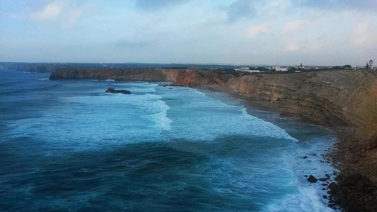 Cliffs and Atlantic waves on the coast at Sagres.