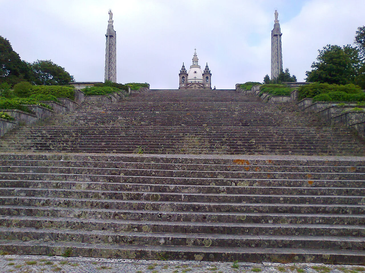 The long stone staircase leading up to the Sanctuary of Nossa Senhora do Sameiro in Braga.