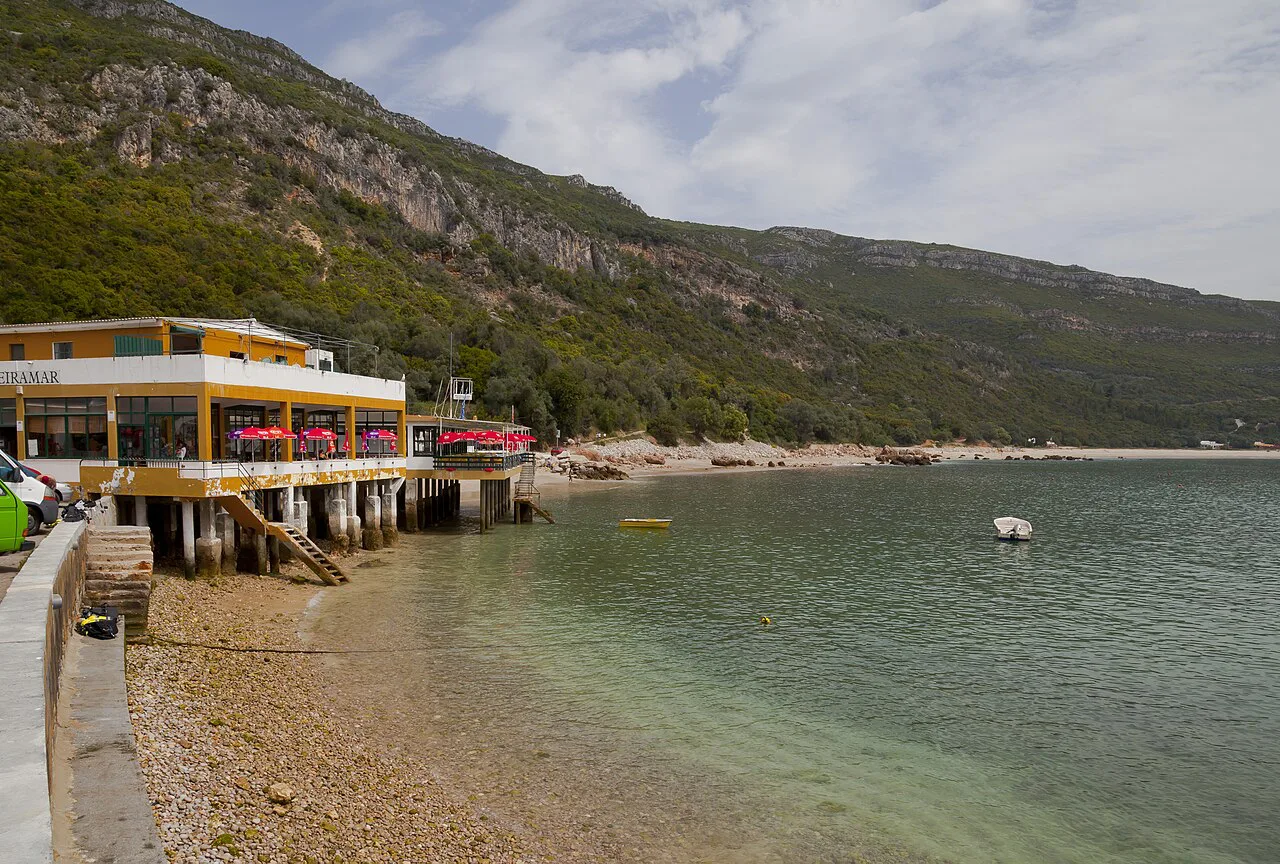 A beach restaurant on the shore of the Arrábida Natural Park near Setúbal.