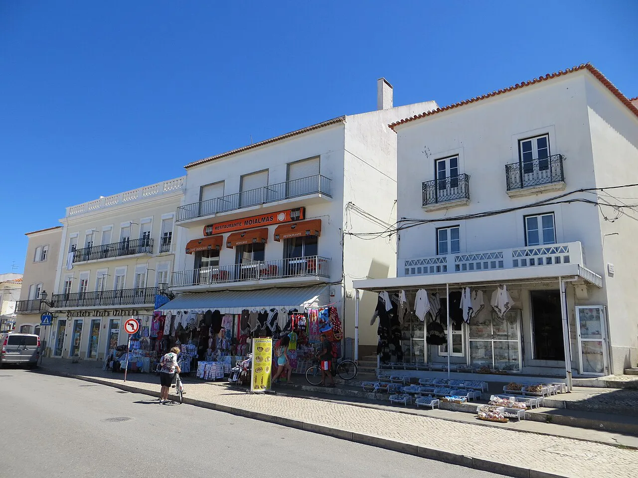 Shops along a street in Nazaré.