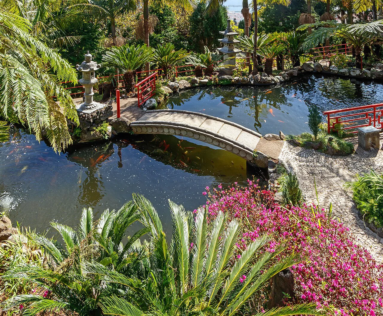 A footbridge in the Oriental Gardens of Monte Palace Tropical Garden above Funchal.