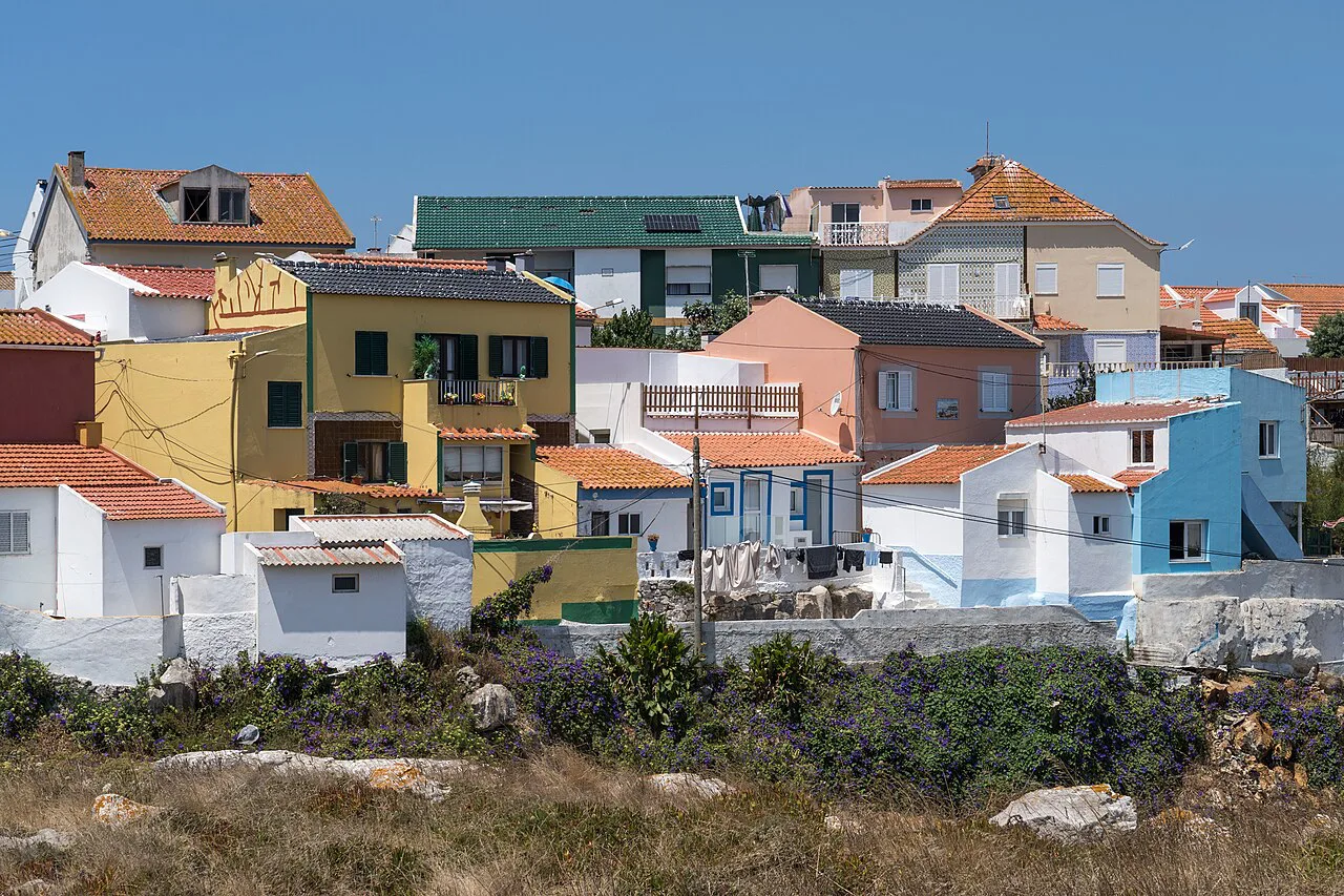 Colourful houses in Peniche.