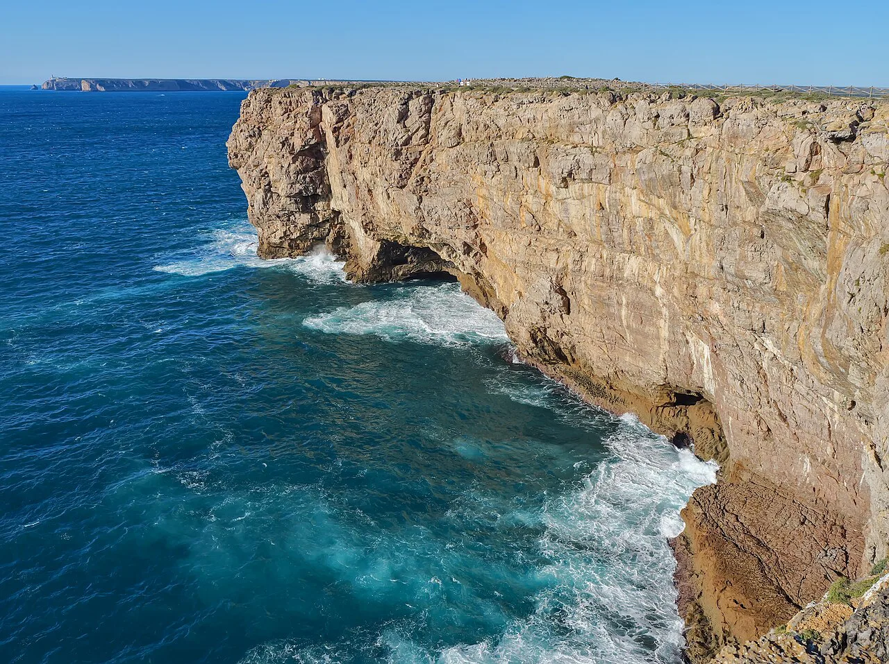 The western cliffs of Ponta de Sagres above the Atlantic.