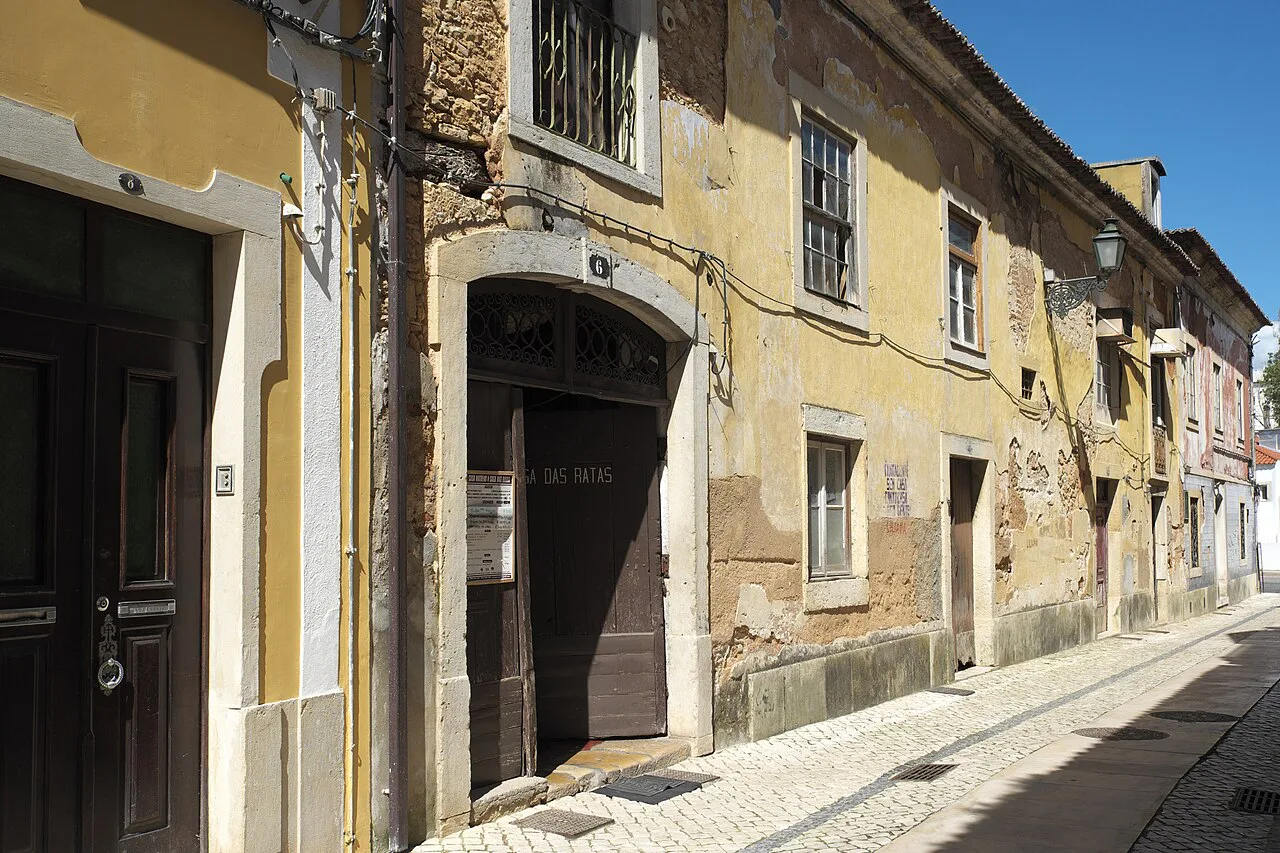 A narrow street of old townhouses in Tomar.