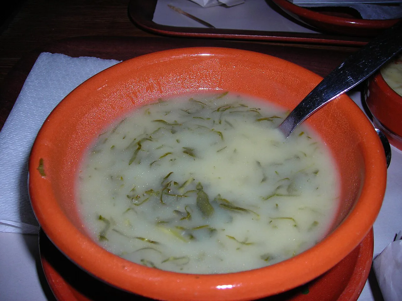 A bowl of caldo verde soup.