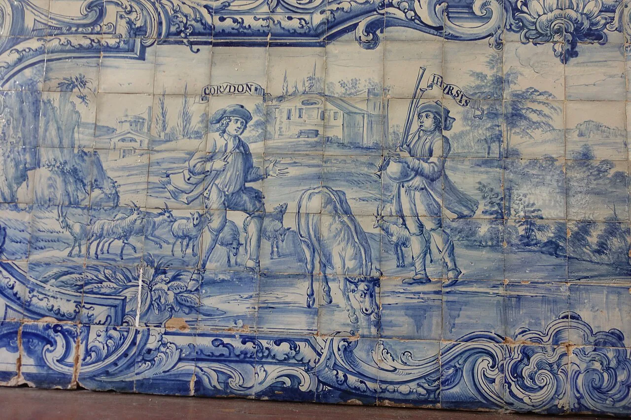 A blue-and-white azulejo panel at the University of Évora.