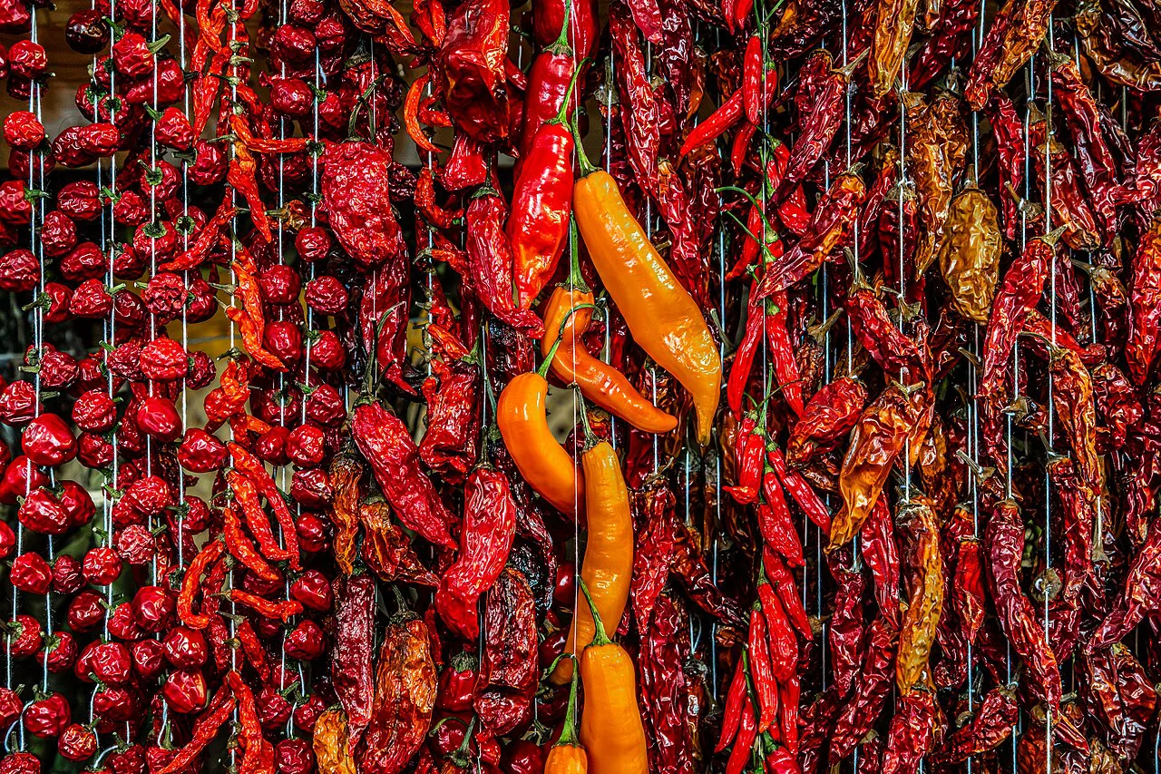 Dried peppers on sale at the Mercado dos Lavradores in Funchal.