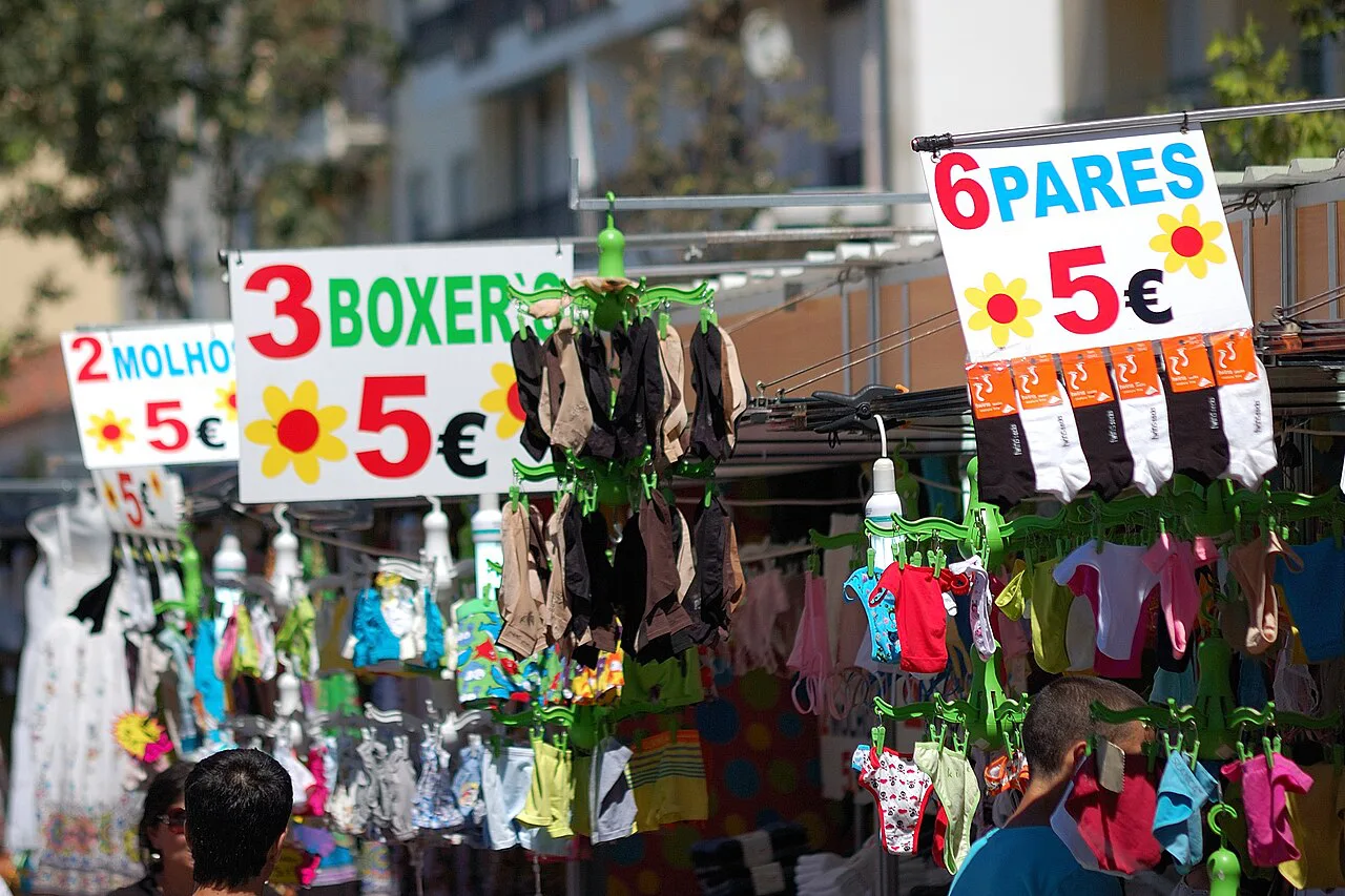 A market stall selling clothing in Viana do Castelo.
